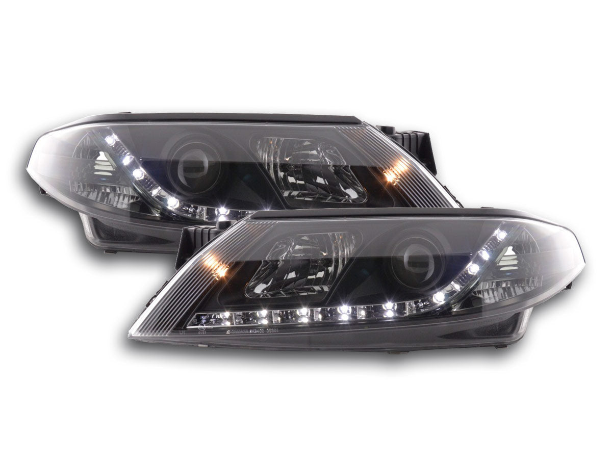 Scheinwerfer Set Daylight LED TFL-Optik Renault Laguna (Typ G) 01-05 schwarz Scheinwerfer Set Daylight LED TFL-Optik Renault Laguna (Typ G) 01-05 schwarz